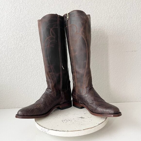 NEW Rod Patrick Womens Riding Cowboy Boots 10B Brown Caiman Leather Western Tall - Picture 7 of 11
